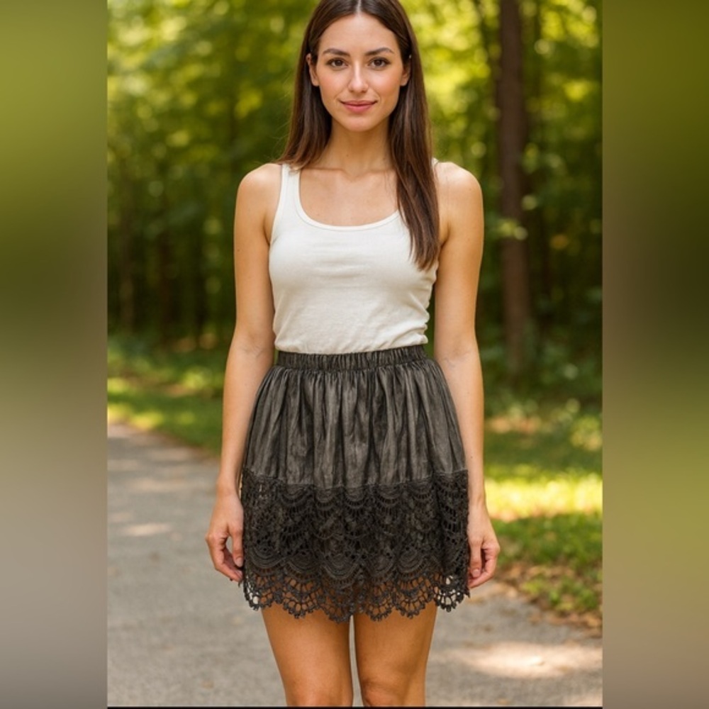 Raga x Anthropologie Women's Black Tiers Lace Mini Skirt NWT L #1972